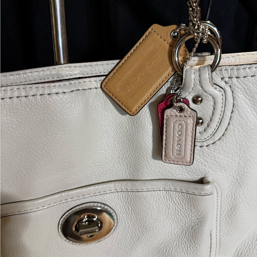 Coach 24081 white leather Y2K vintage chain shoulder strap tote bag - Picture 7 of 14